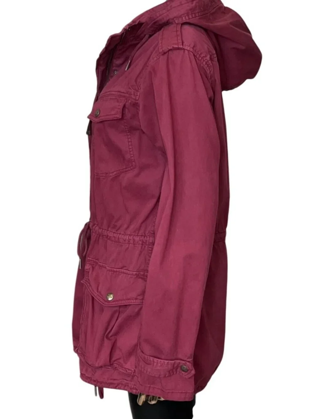 Aritzia Talula Burgundy Utility Anorak Jacket Size M Hooded Military Cargo Coat